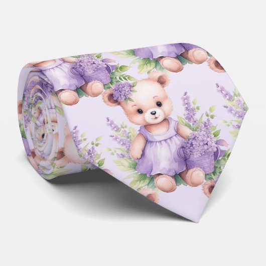 Lila Paarse teddybeer Stropdas (Opgerold)