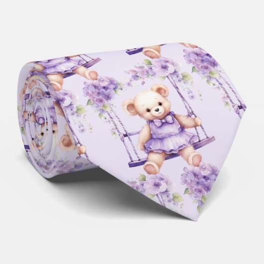Lila Paarse teddybeer Stropdas (Opgerold)