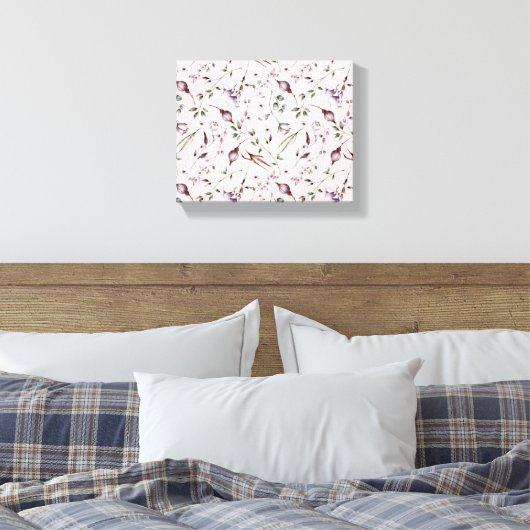 Lila Paarse toppen bladeren Waterverf bloemmotief Canvas Afdruk (Insitu (Slaapkamer))