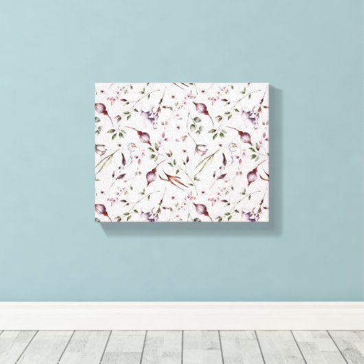 Lila Paarse toppen bladeren Waterverf bloemmotief Canvas Afdruk (Insitu (Houten vloer))