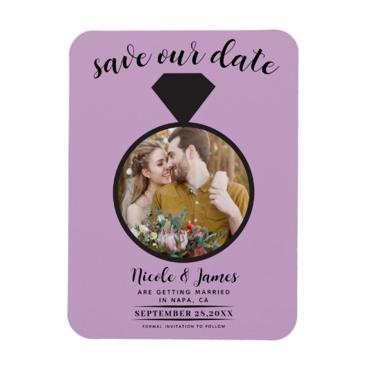 Lila Paarse trouwring foto Save the Date Magneet (Verticaal)
