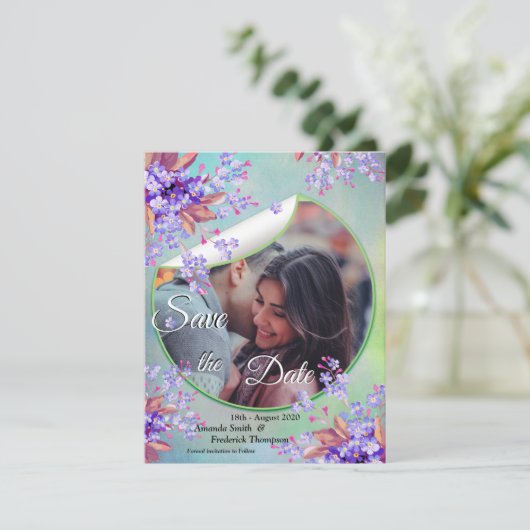 Lila Paarse Vergeet-me-niet Bewaar de Datum Save The Date (Staand voorkant)