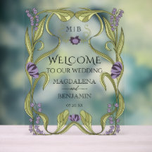Lila Paarse Vintage Art Nouveau Bloemige Bruiloft