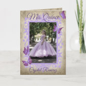 Lila Paarse Vlinders Quinceanera Uitnodiging (Voorkant)