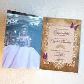 Lila Paarse Vlinders Quinceanera Uitnodiging
