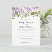 Lila Paarse Waterverf Bloemen Huwelijksuitnodiging Kaart (Staand voorkant)