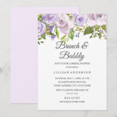 Lila Paarse Waterverf bloemenbrunch en bubbels Kaart (Voorkant / Achterkant)