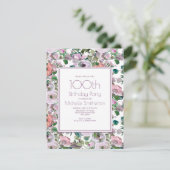 Lila Paarse Waterverf Floral 100e verjaardag Kaart (Staand voorkant)