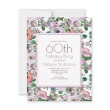 Lila Paarse Waterverf Floral 60e verjaardag