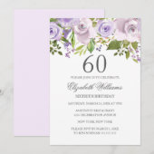 Lila Paarse Waterverf Floral 60e verjaardag Kaart (Voorkant / Achterkant)