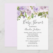 Lila Paarse Waterverf Floral Baby shower Kaart (Voorkant / Achterkant)