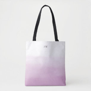 Lila Paarse Waterverf Ombre Modern Monogram Tote Bag