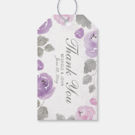 Lila Paarse Waterverf Rozen Dank je Labels Cadeaulabel