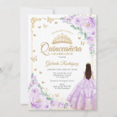 Lila Paarse Waterverf Rozen Gold Quinceanera Kaart (Voorkant)