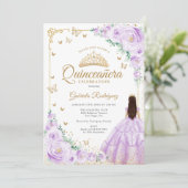 Lila Paarse Waterverf Rozen Gold Quinceanera Kaart (Staand voorkant)