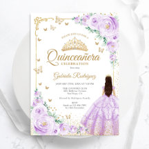 Lila Paarse Waterverf Rozen Gold Quinceanera