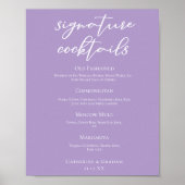 Lila Paarse Wedding Signature Cocktails Menu Poster (Voorkant)