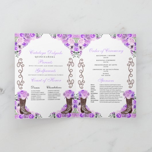 Lila Paarse Westerne Charro Quinceañera Programma (Binnen)