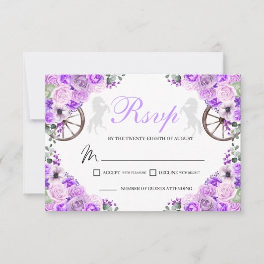 Lila Paarse Westerne Quinceanera RSVP-kaart RSVP Kaartje (Voorkant)