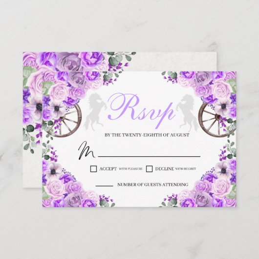 Lila Paarse Westerne Quinceanera RSVP-kaart RSVP Kaartje (Voorkant / Achterkant)