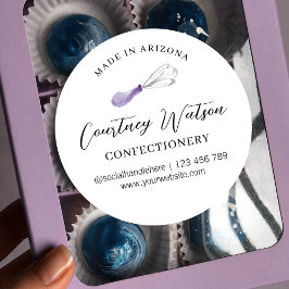 Lila Paarse Whisk Script gebakken met liefde Cater Ronde Sticker