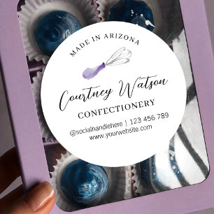 Lila Paarse Whisk Script gebakken met liefde Cater Ronde Sticker