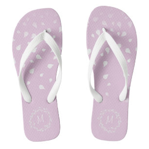 Lila Paarse White Confetti Leafs Silver Monogram Teenslippers