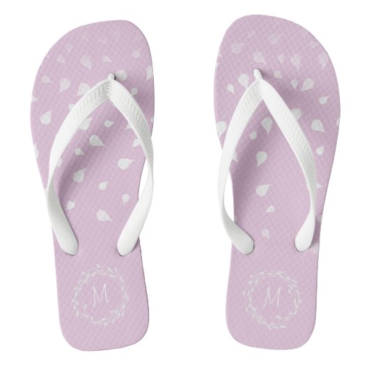 Lila Paarse White Confetti Leafs Silver Monogram Teenslippers (Voetbed)