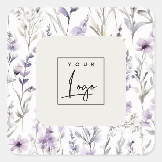 Lila Paarse Wildflower Butterfly Business Logo Vierkante Sticker (Voorkant)