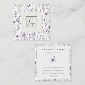 Lila Paarse Wildflower Vlinder Waterverf Logo Vierkante Visitekaartje (Voorkant / Achterkant)