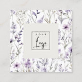 Lila Paarse Wildflower Vlinder Waterverf Logo Vierkante Visitekaartje (Voorkant)