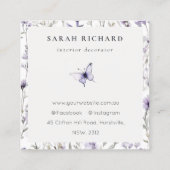 Lila Paarse Wildflower Vlinder Waterverf Logo Vierkante Visitekaartje (Achterkant)