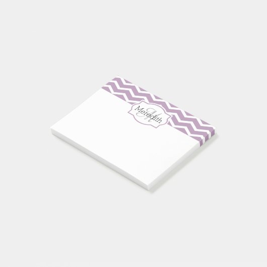 Lila Paarse Witte Chevron Naam Monogramed Post-it® Notes (Schuin)
