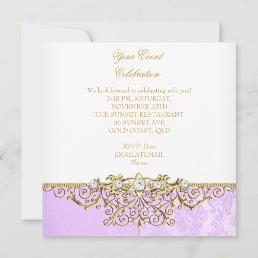 Lila Paarse witte goudlegant Kaart (Achterkant)