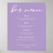Lila Paarse Witte Typografie Wedding Bar Menu Poster (Voorkant)