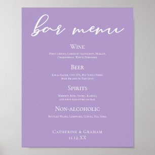 Lila Paarse Witte Typografie Wedding Bar Menu Poster