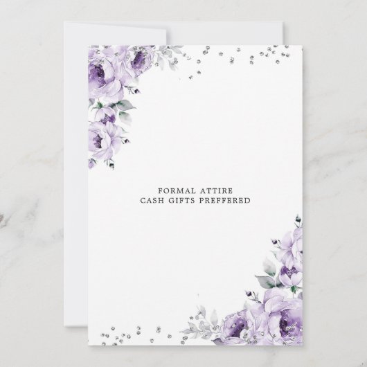 Lila Paarse Zilveren Bloemen Quinceanera Kaart (Achterkant)