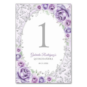 Lila Paarse Zilveren Bloemige Quinceanera Kaart
