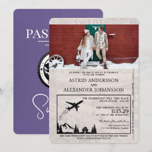 Lila Paarse Zweden Paspoort Huwelijksuitnodiging Kaart