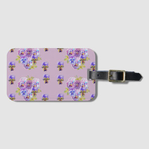 Lila Pansy Viola Floral Pattern Bagagelabel