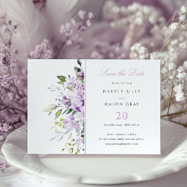Lila Pastel Bloemen Bewaar de Datum Uitnodiging Ka