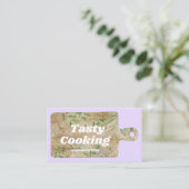 Lila pastel koken snijplank chef-kok visitekaartje (Staand voorkant)