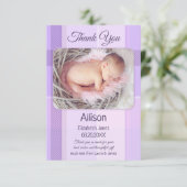 Lila Pastel Pset Baby Foto bedankt (Staand voorkant)