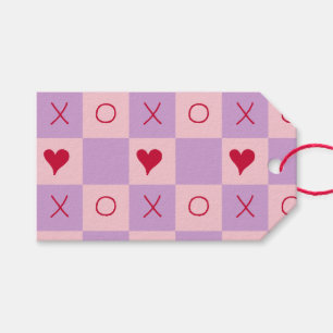Lila Pastel Roze XO hart Geruit Cadeaulabel