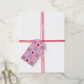 Lila Pastel Roze XO hart Geruit Cadeaulabel (Met Touw)