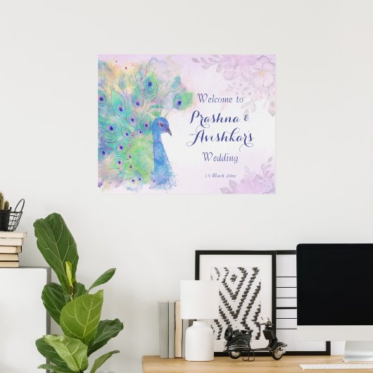 Lila pasteuze vlinderbruiloft welkom poster (Thuiskantoor)