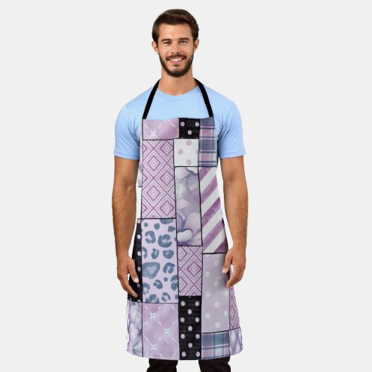 Lila Patchwork Boho Keuken Schort (Gedragen)