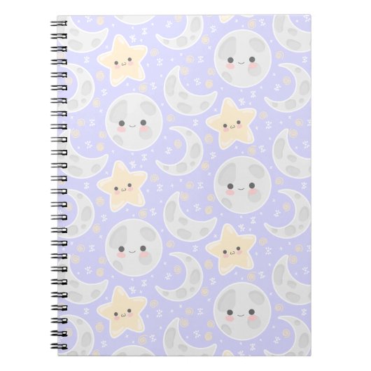 Lila patroon Kawaii Pastel Moon Star Notitieboek (Voorkant)