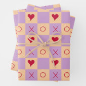 Lila Peach XO hart Geruit Inpakpapier Vel (In situ)