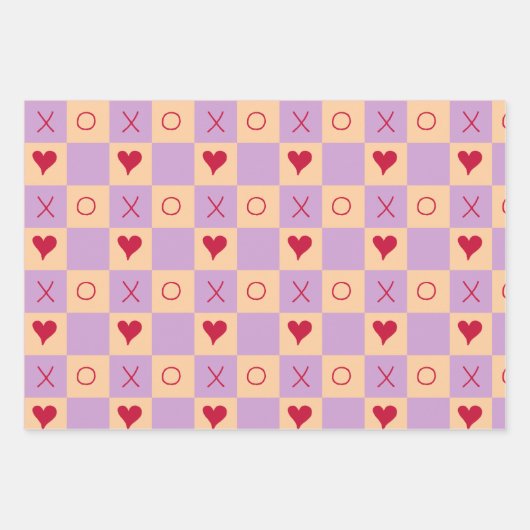 Lila Peach XO hart Geruit Inpakpapier Vel (Voorkant)